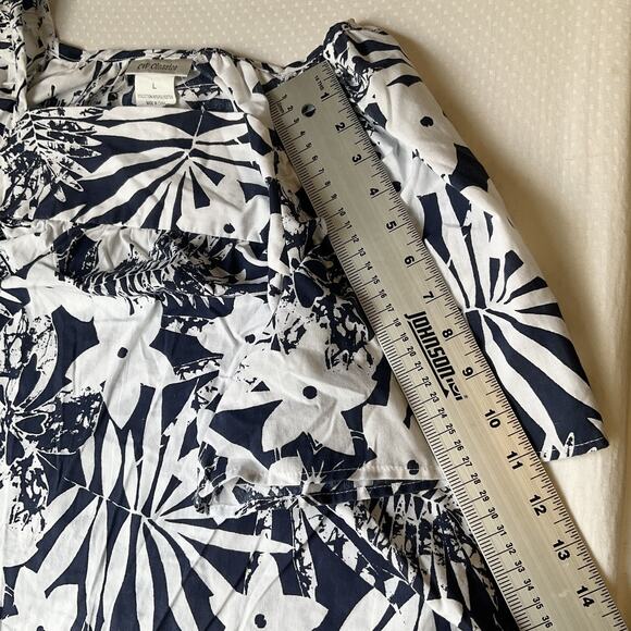 CW Classics Women Midi Dress L Navy Floral Shift Ruffle Short Sleeve - Picture 5 of 9